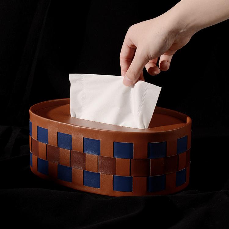 Checkered Leather Tissue Box