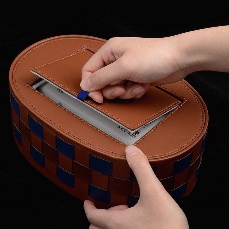 Checkered Leather Tissue Box