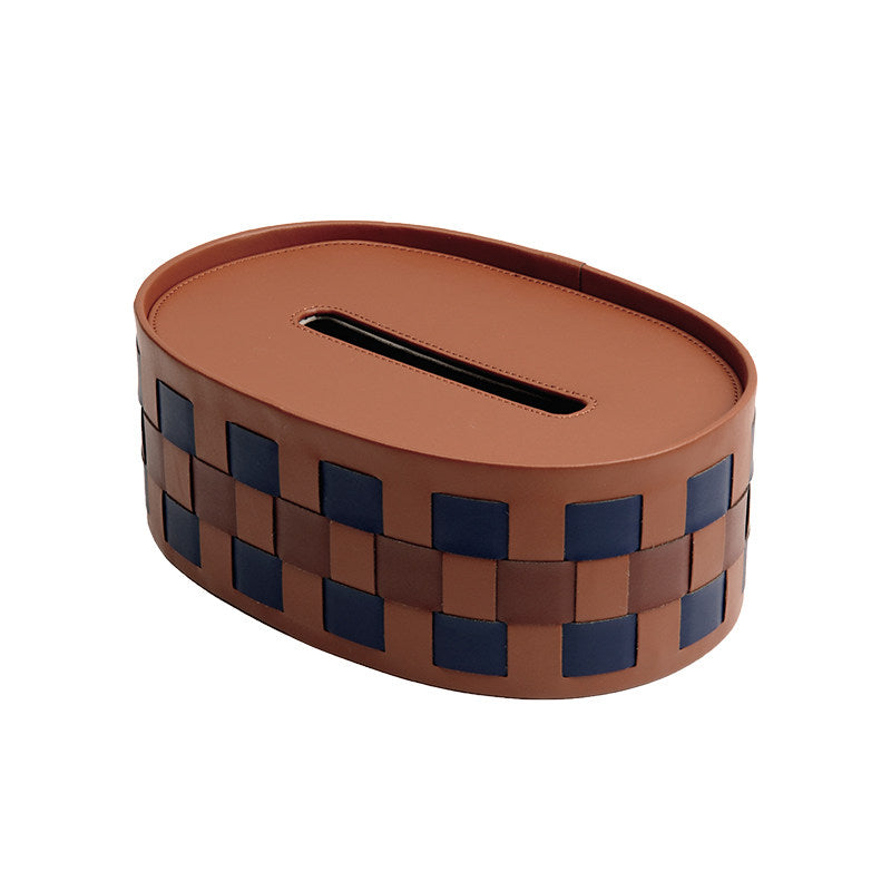 Checkered Leather Tissue Box