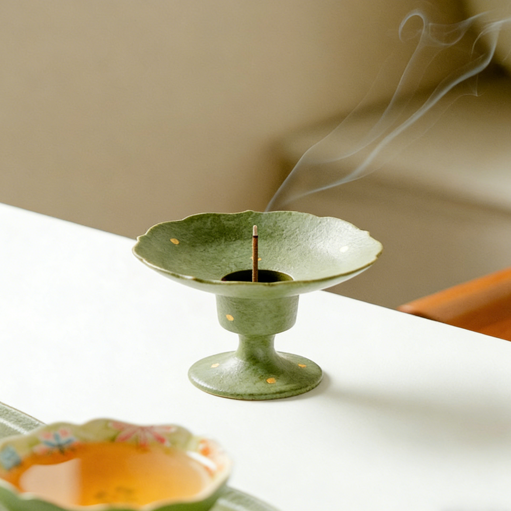 Incense Holder - Cyan Gold-Splashed High-Foot - TAOCASA