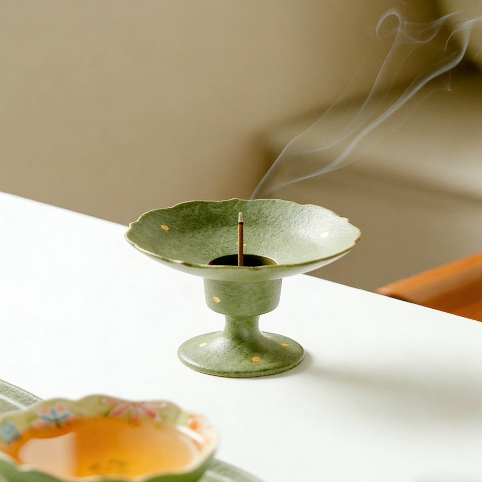 Incense Holder - Cyan Gold-Splashed High-Foot - TAOCASA