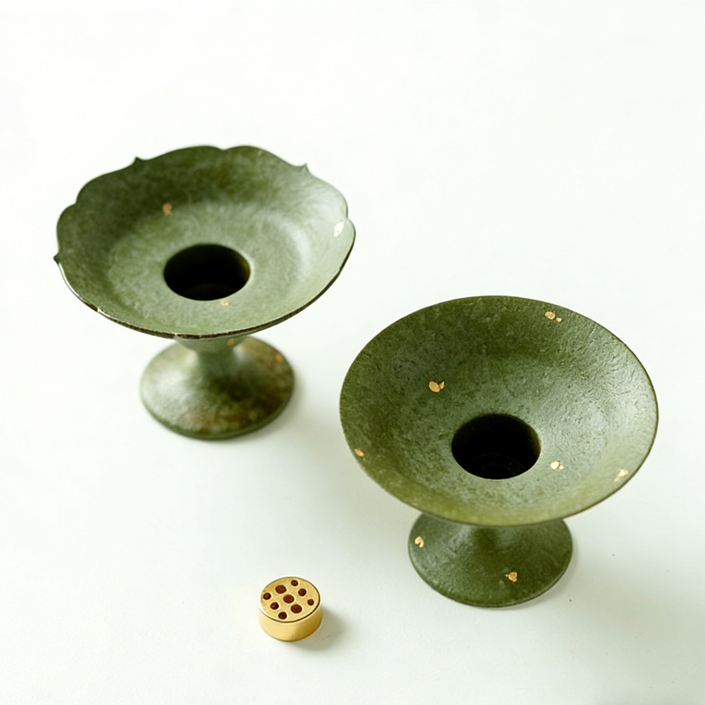 Incense Holder - Cyan Gold-Splashed High-Foot - TAOCASA