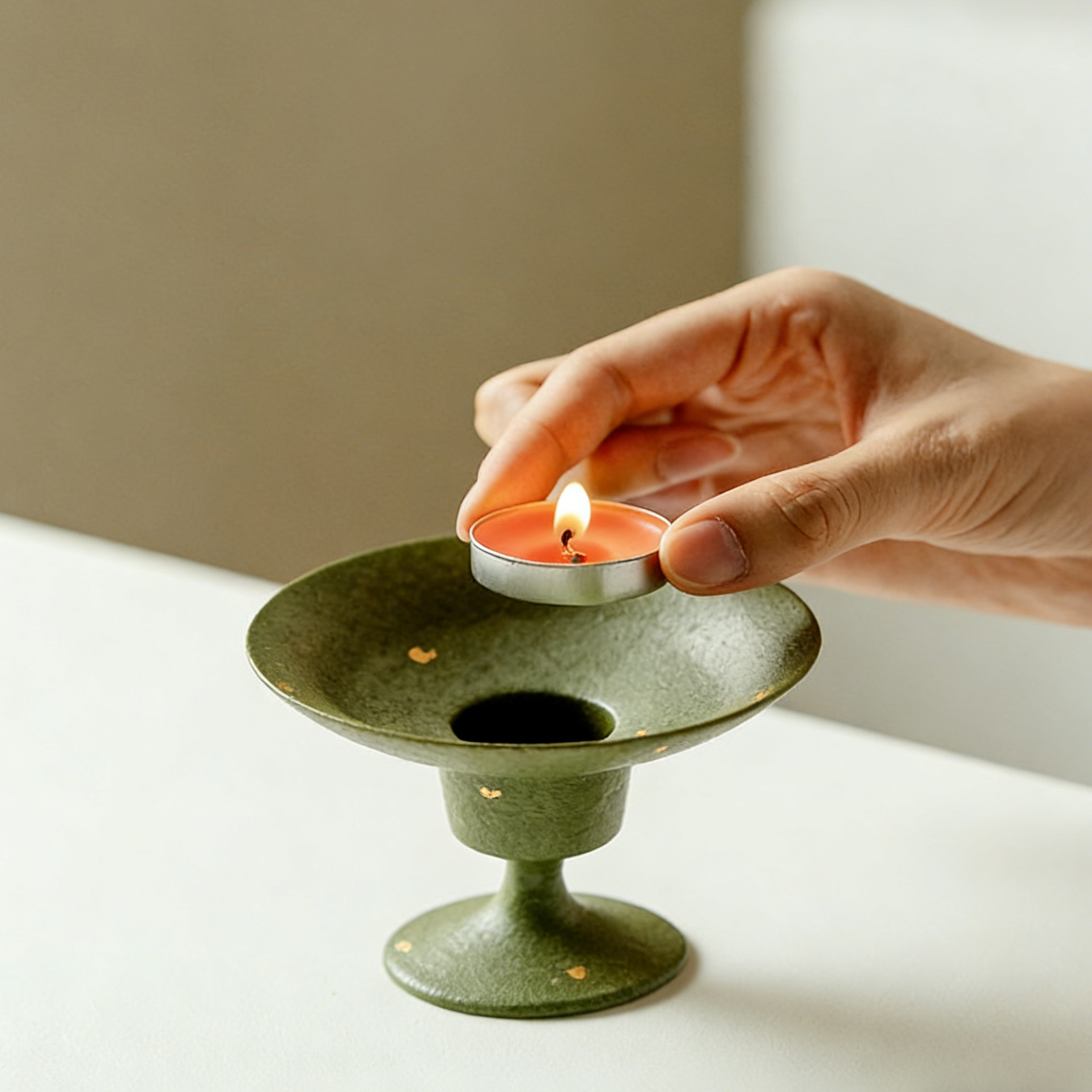 Incense Holder - Cyan Gold-Splashed High-Foot - TAOCASA