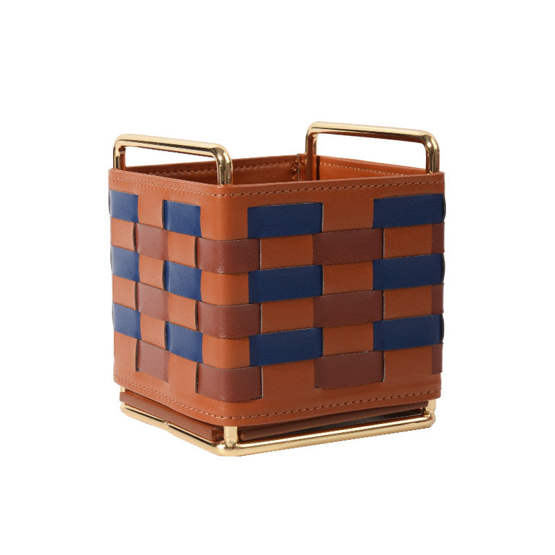 Checkered Leather Tissue Box