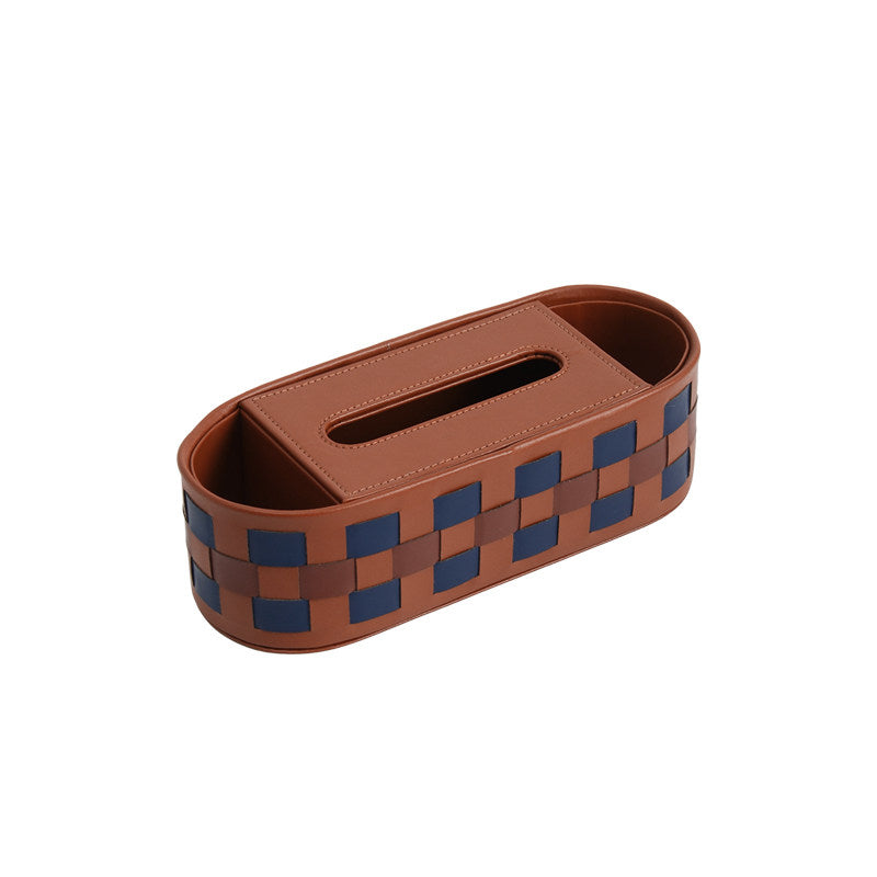 Checkered Leather Tissue Box